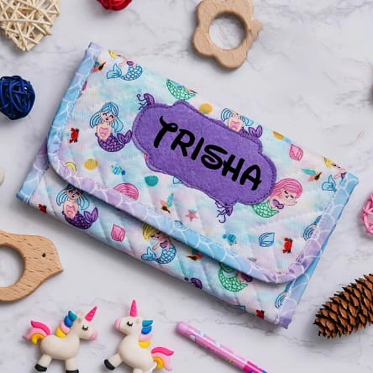 Personalised Mini 3 fold multi purpose pouch Mermaid (4)