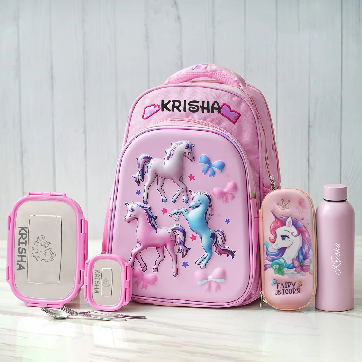Personalised Medium Unicorn Backpack Combo - Pink