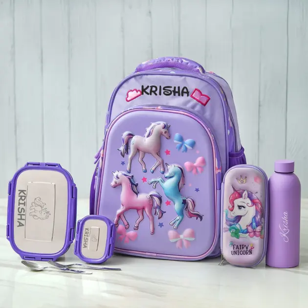 Personalised Medium Unicorn Backpack Combo - Purple