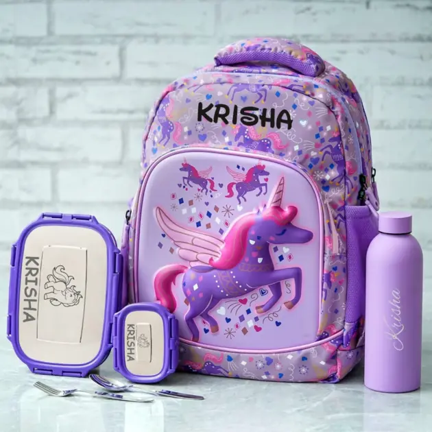 Personalised Large Backpack Combo - Unicorn Purple