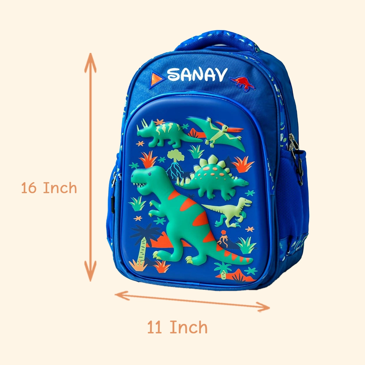 Personalised Premium Medium Backpack Combo - Dinosaur Blue - Image 3