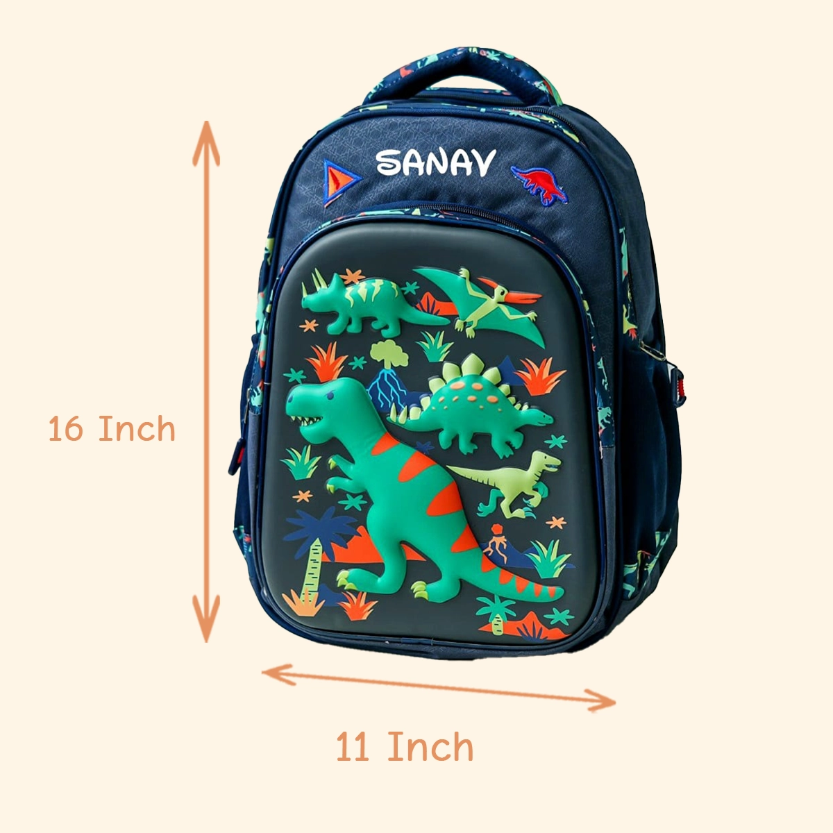 Personalised Premium Medium Backpack Combo - Dinosaur Navy - Image 3