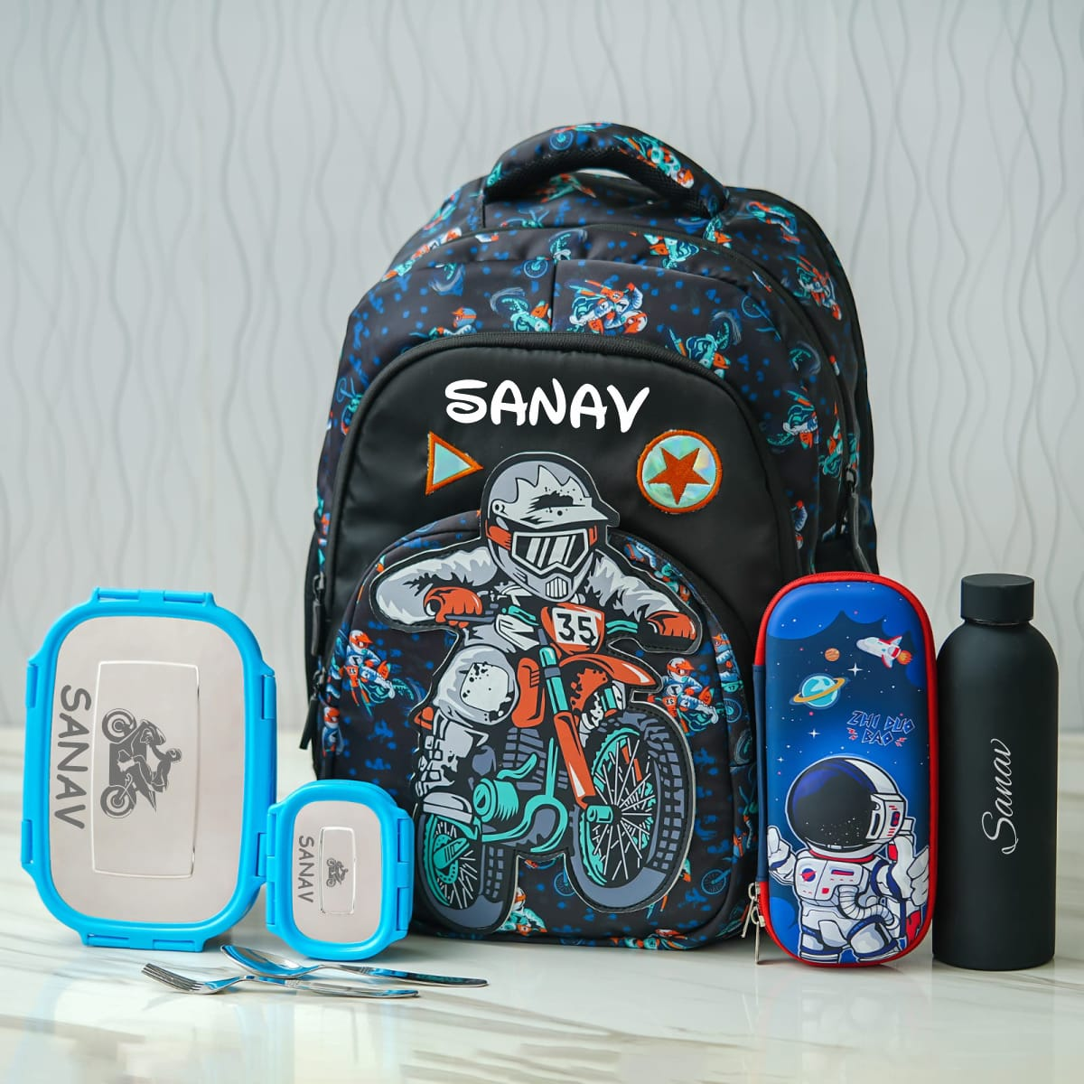 Personalised Biker Large Backpack Combo