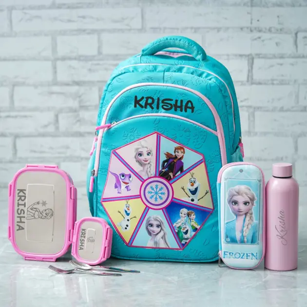 Personalised Frozen Theme Large Backpack Combo - Blue