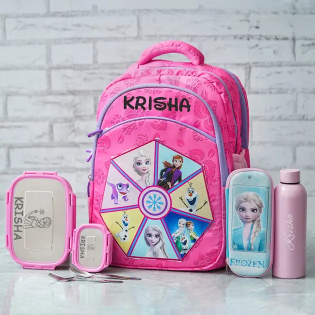 Personalised Frozen Theme Large Backpack Combo - Pink