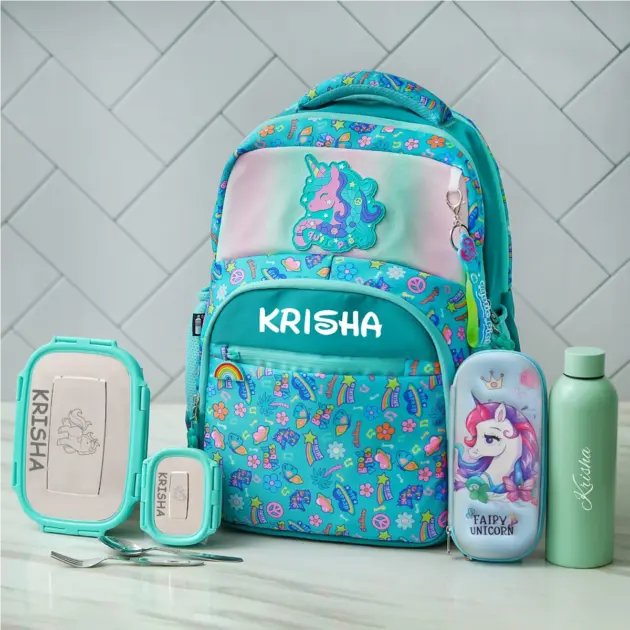 Personalised Unicorn Holographic Backpack Combo - Blue