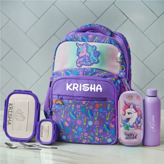 Personalised Unicorn Holographic Backpack Combo - Purple