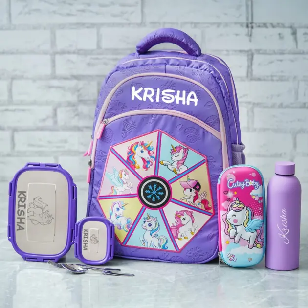 Personalised Unicorn Theme Large Backpack Combo